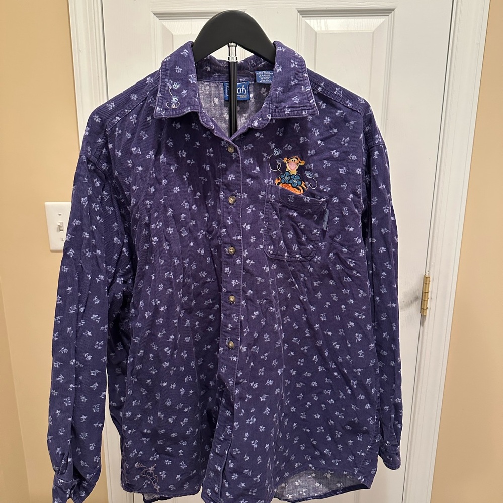 Disney Blue Corduroy Pooh Button Down Shirt - Size XL